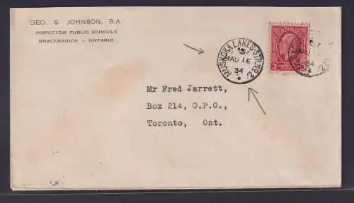 Kanada Brief mit K1 Muskoka Lakes Str. No.2 nach Toronto Geo. S. Johnson B.A.