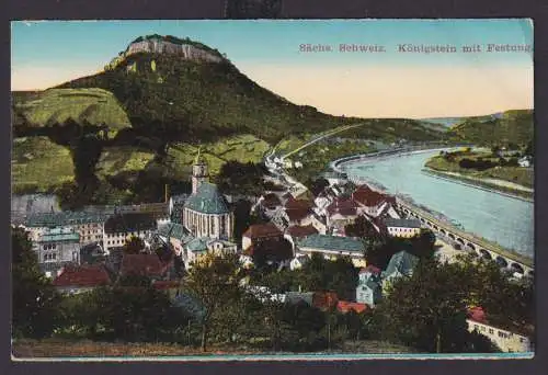 Ansichtskarte Königstein Sachsen Sächsische Schweiz Festung Elbe Künstlerkarte