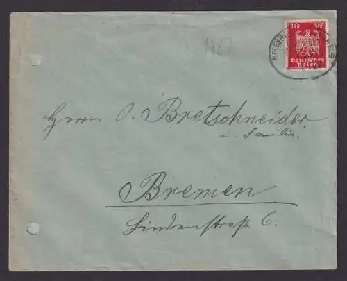 Briefmarken Bahnpost Deutsches Reich Brief 10 Pfg. Adler Offenbach ...einheim
