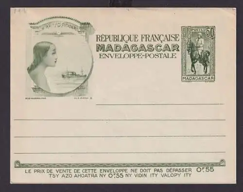 Madagaskar Brief Ganzsache Bild Umschlag 50 cent grün postal stationery