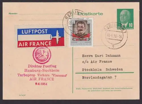 Flugpost Brief Air Mail DDR Ganzsache gute Zuleitung Air France Postflug Hamburg