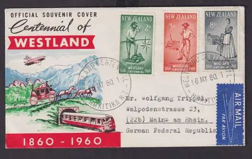 Flugpost Neuseeland Brief 389-391 Provinz Westland Destination Westland