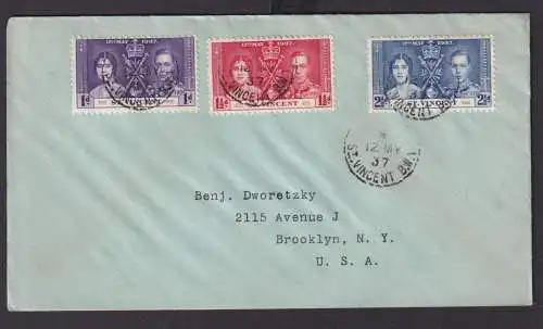 St. Vincent Britische Kolonien Karibik Brief Kingston nach New York USA Krönung