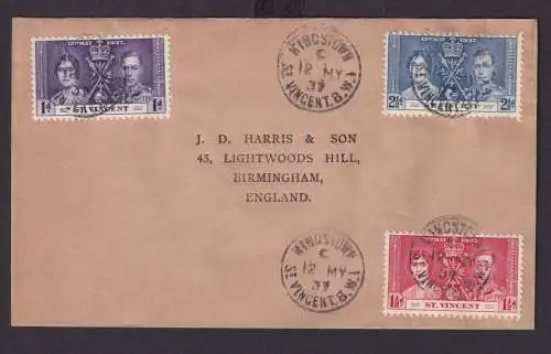 St. Vincent Britische Kolonien Karibik Brief Kingston Birmingham England Krönung