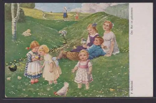 Ansichtskarte Künstlerkarte Sign. F.Schenkel Mai gefühl Kinder Blumenwiese
