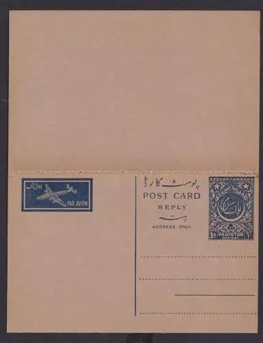 Briefmarken Flugpost Pakistan Ganzsache Frage und Antwort blau