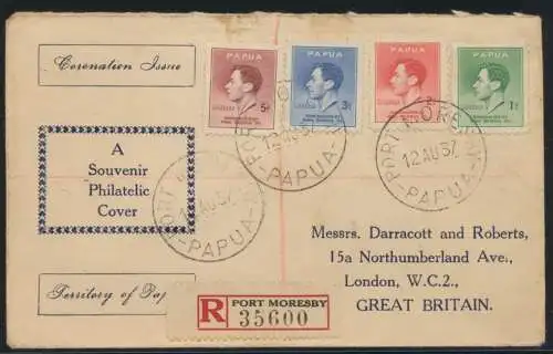 Papua R Brief Port Moresby registired cover with King Georg