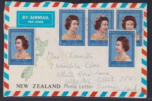 Neuseeland Luftpost Briefvorderseite Queen Elisabeth Auckland nach Woking