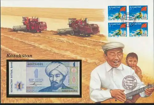 Geldschein Banknote Banknotenbrief Kasachstan Kazakhstan Schein + Briefmarken