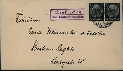 Deutsches Reich Brief MEF Hindenburg Landpoststempel Malente-Gremsmühlen 1939