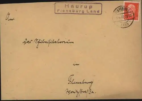 Deutsches Reich Brief mit Landpoststempel R2 Haurup Flensburg Land 1932