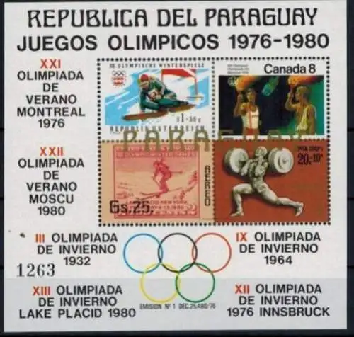 Paraguay Flugpost Olympia Block 316 Sport Olympische Spiele 1976-1980 postfrisch