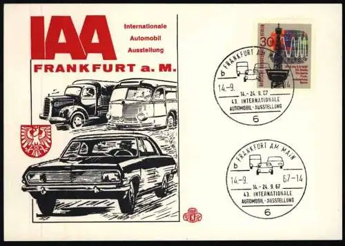 Auto Sonderkarte Frankfurt Automobil - Ausstellung IAA mit entspr. SST 1967