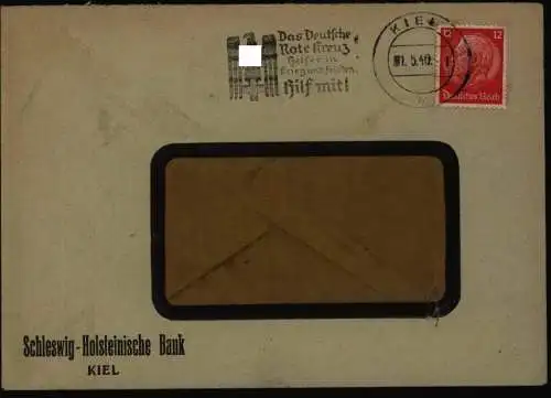 Deutsche Reich Brief Maschinen-St. Kiel Rotes Kreuz Helferin Krieg u. Frieden