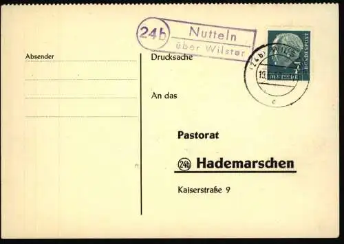 Bund Postkarte mit Landpoststempel Nutteln über Wilster n. Hardemarschen