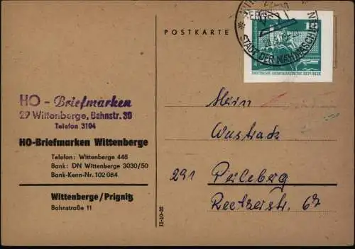 DDR Postkarte mit Ganzsachenausschnitt P 79 Wittenberge nach Perleberg 20.9.1970