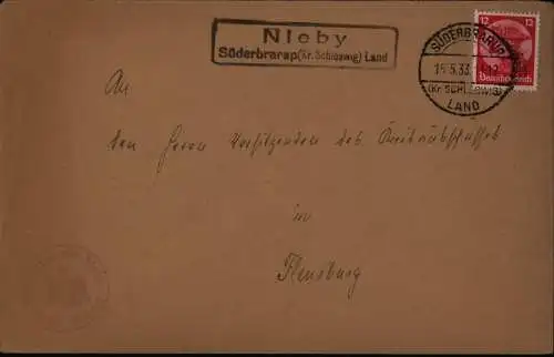 Deutsches Reich Brief Landpoststempel Nieby Süderbrarap Schleswig Flensburg