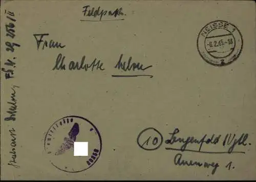 Deutsches Reich Feldpostbrief ab Neisse Nysa nach Lengenfeld 8.2.1945