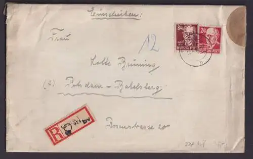 SBZ R Brief MIF 84 Pfg. Persönlichkeiten Gera Thüringen Not R-Zettel Potsdam