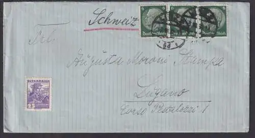 Ostmark Österreich MIF mit Deutsches Reich Auslands Brief Linz n Lugano Schweiz