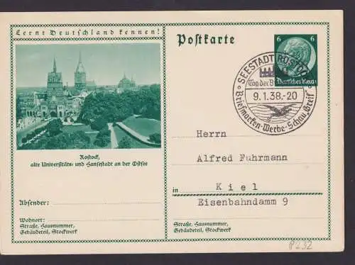 Rostock Seestadt Ganzsache Deutsches Reich selt SST Briefmarken Werbeschau Greif