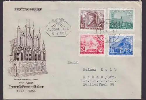 DDR Berlin Brief 358-361 700 Jahre Frankfurt Oder Rehau Oberfranken Bayern FDC