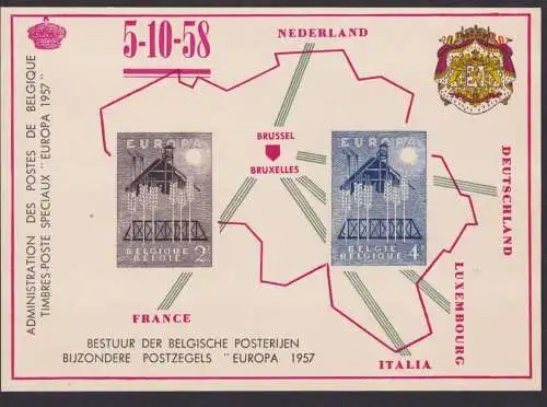 Europa Cept Belgien Gedenkblatt Wertstempel wie 1070-1071 Wappen und Krone