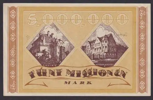 Banknote Geldschein Hattingen Ruhr 5 Mio Henschel Henrichshütte gute Erhg. kfr.
