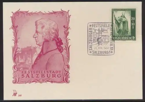 Österreich Salzburg Festspiele Hl. Rupert EF 885 auf Sonderkarte 31.8.1951