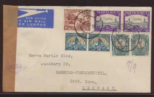 Afrika Zensur Brief Pretorua nach Hamburg Fuhlsbüttel Briitsche Zone 3.9.1949