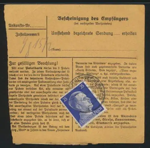 Deutsches Reich Brief 793 MEF per 3 Paketkarte Einsiedel Chemnitz Dessau Roslau