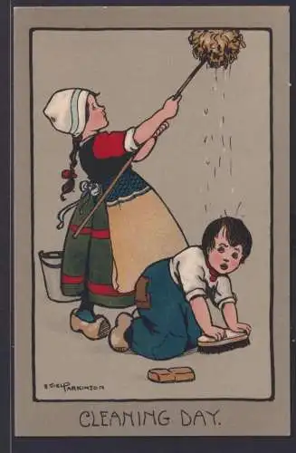 Ansichtskarte Künstlerkarte Sign. Ethel Parkinson Kinder Putzen Putztag Cleaning