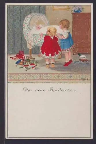 Ansichtskarte Künstlerkarte Sign. P.Ebner Kinder Baby Krippe Zierrand