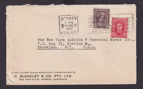Australien Übersee Brief MIF Masch.St. Sydney nach Brooklyn New York USA