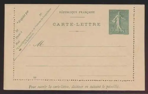 Frankreich Privatganzsache Kartenbrief 15c Säerin grün France postal stationery