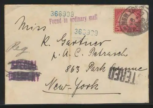 USA Flugpost Brief 20 cent New York mit 9 Stempeln sehr speziell