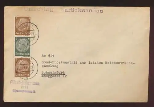 Deutsches Reich Zusammendruck Brief EF S 152 Hindenburg Kiel Schweinfurt im