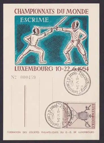 Luxemburg 523 Brief Sport Fechten Fechtweltmeisterschaft als FDC 65.1954