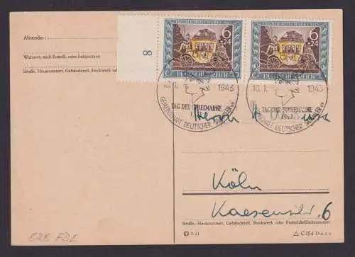 Deutsches Reich MEF 828 selt FDC Rand Paar Köln SSt Philatelie Tag d. Briefmarke