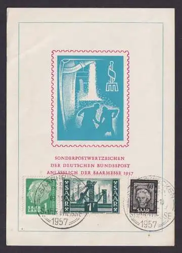 Saarland gutes Gedenkblatt Deutsche Bundespost Saarmesse Saarbrücken 08.05.1957