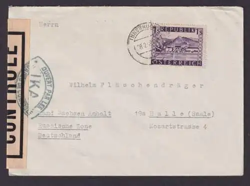 Österreich Zensur Brief EF 850 1 Sh. Landschaften Innsbruck Halles Saale franz.Z