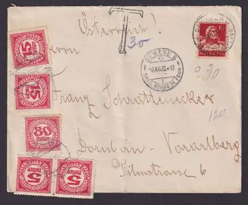 Schweiz Brief EF Tell Genf Dornbirn Voralberg Österreich mit Portomarken