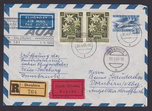 Flugpost Österreich Brief Ganzsache AUA Eröffnung Eilboten Einschreiben Dornbirn