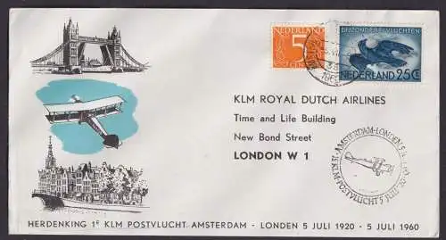 Gedenk Flugpost Brief Air Mail Niederlande KLM Amsterdam London Grossbritannien
