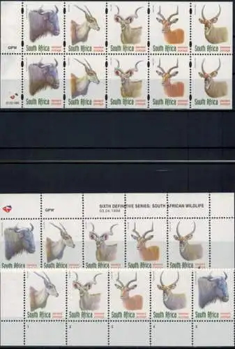 Südafrika 1124-8 Tiere Paarhufer Lot 2 verschiedene 5er Streifen + Heftchenblatt