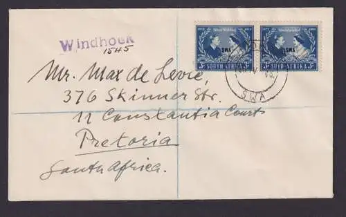 Südafrika Brief Silberhochzeit George VI + Elisabeth viol. L1 Windhoek 1948