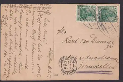 Briefmarken Bahnpost Deutsches Reich Ansichtskarte Salzuflen n Brüssel Belgien