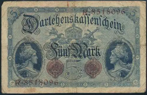 Geldschein Banknote 5 Mark Ro: 48b 05.08.1914