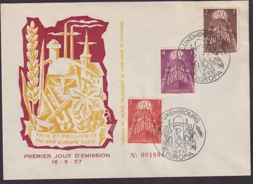 Luxemburg 572-574 Europa Ausgabe 1957 Brief als FDC Kat.-Wert 75,00