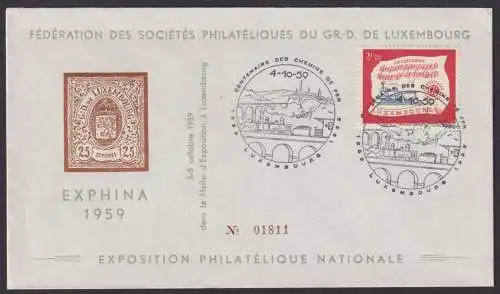 Luxemburg Brief 611 100 Jahre Eisenbahn Ausgabe 1959 als FDC Luxus